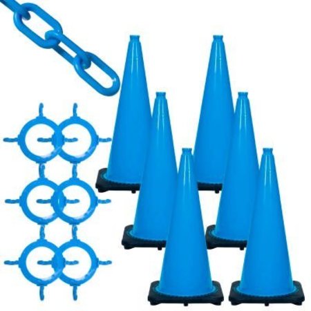 GEC Mr. Chain Traffic Cone and Chain Kit, 28in Cone Height, HDPE/PVC, Blue 93224-6